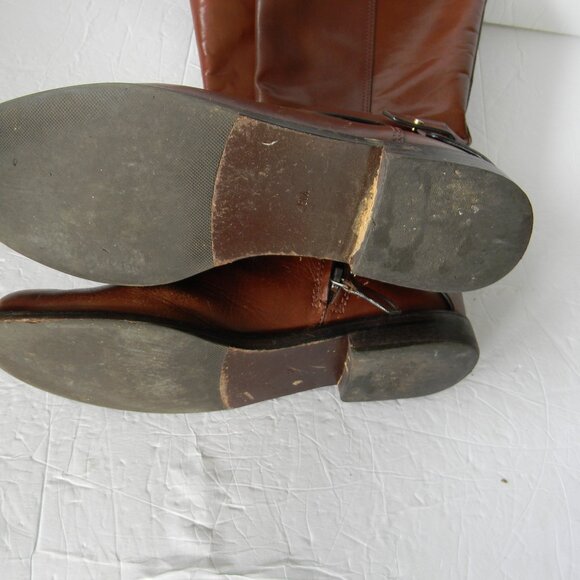 TORY BURCH DERBY TAN BROWN LEATHER RIDING BOOTS LOGO SZ 8M - Picture 8 of 8